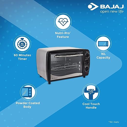 Bajaj Majesty 1603 TSS 16L Oven Toaster Griller (16 Litres OTG) Baking & Grilling Accessories, Oven for Kitchen with Stainless Steel Body, 2 Year Warranty, Black & Silver Bajaj Majesty 1603 TSS 16L Oven Toaster Griller (16 Litres OTG) Baking & Grilling Accessories, Oven for Kitchen with Stainless Steel Body, 2 Year Warranty, Black & Silver